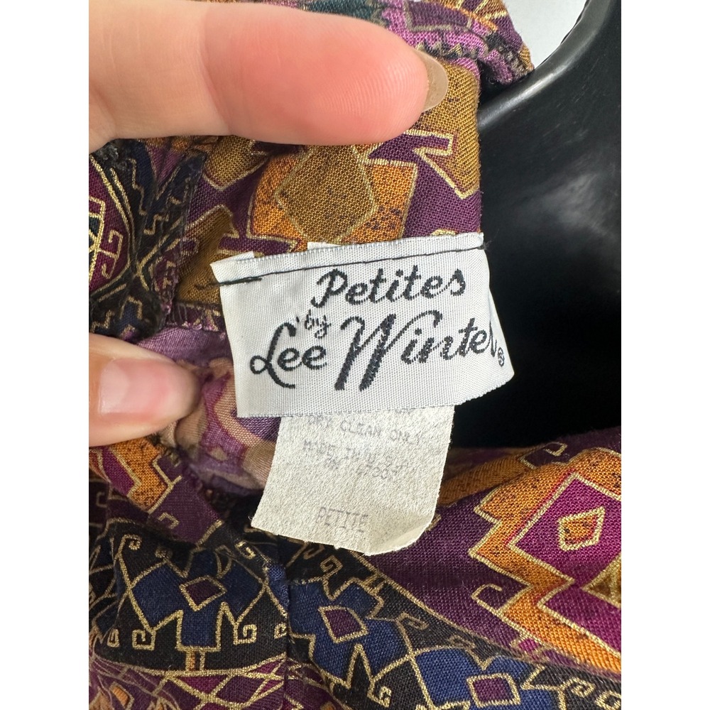 Vintage 90s Lee Winter Petites Rayon Top Tribal Aztec Geo Print Size‎ S Petite - Picture 5 of 6